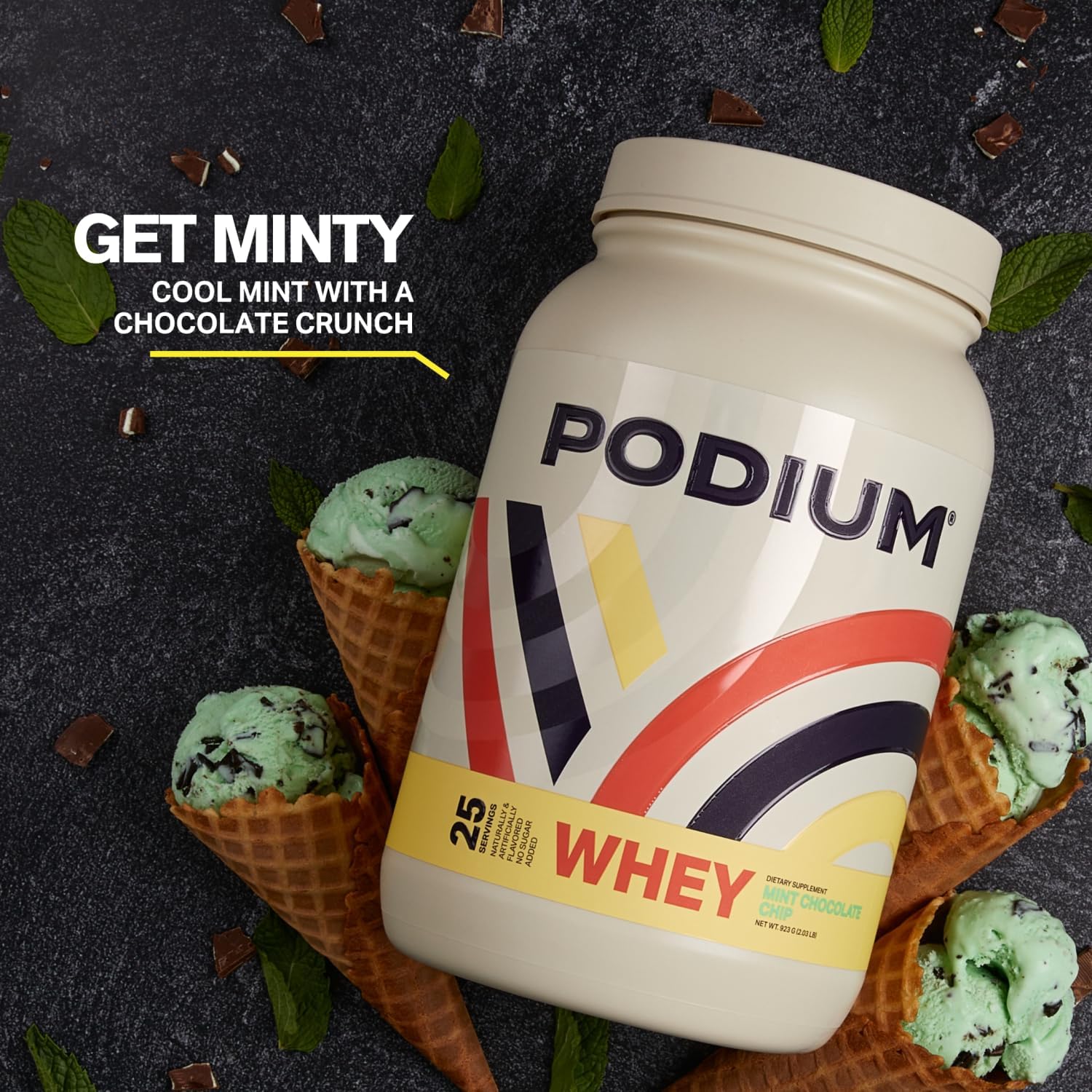 Podium Nutrition Mint Chocolate Chip Whey Protein Powder - 25 Servings, 25g Protein per Serving - Gluten & Soy Free