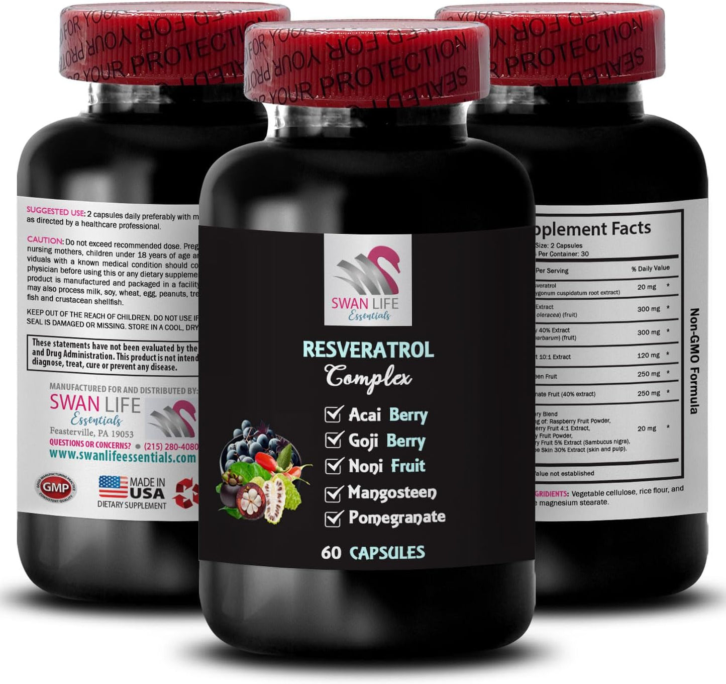 Pomegranate and Resveratrol Antioxidant Complex for Daily Energy Boost - 2 Bottles of 120 Capsules
