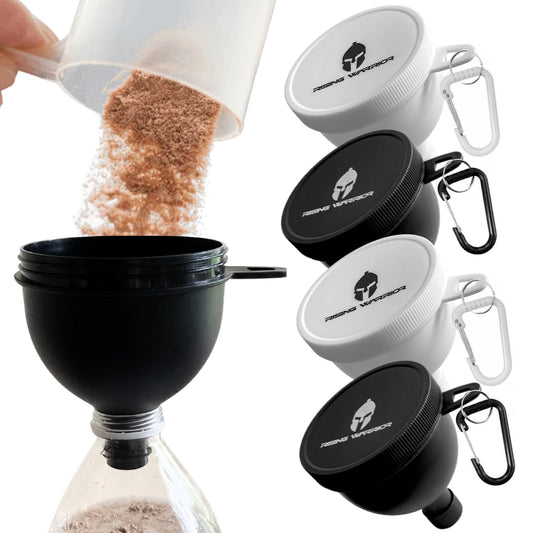 Portable Protein Powder Funnel Set - 4 Pack Water Bottle Funnels - Ideal for Pre-Workout, BCAA's, Protein | Mess-Free Keychain Container for Fitness, Travel