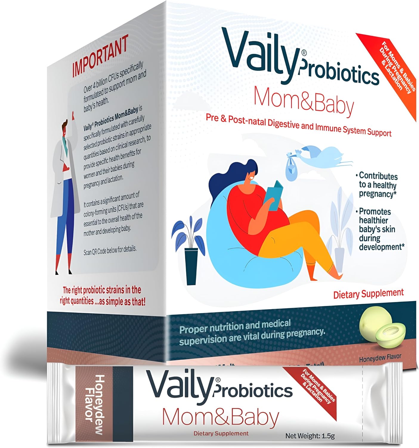 Postnatal Probiotic Powder for Mom & Baby - Immune & Digestive Support - Healthy Baby Skin - Prenatal Essentials - 30 Sticks
