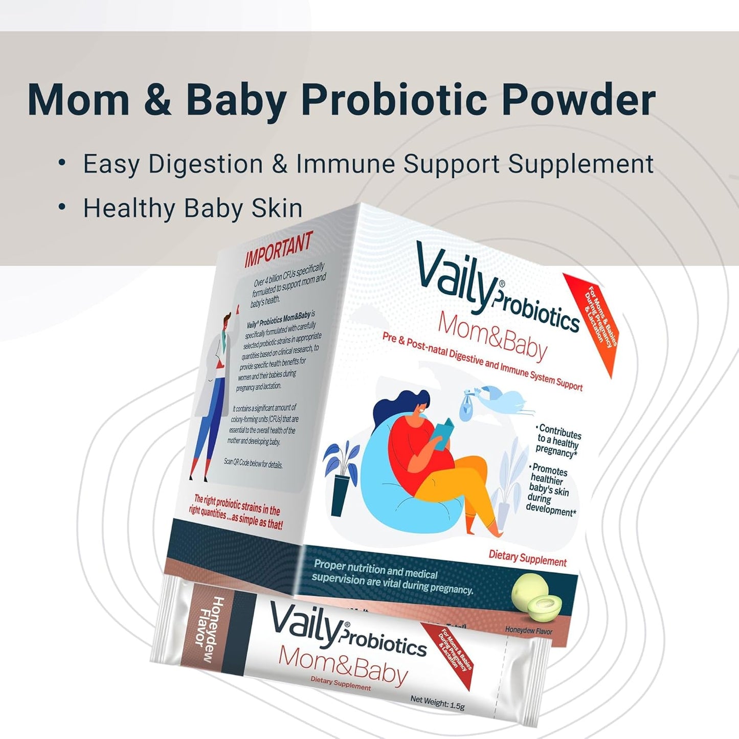 Postnatal Probiotic Powder for Mom & Baby - Immune & Digestive Support - Healthy Baby Skin - Prenatal Essentials - 30 Sticks
