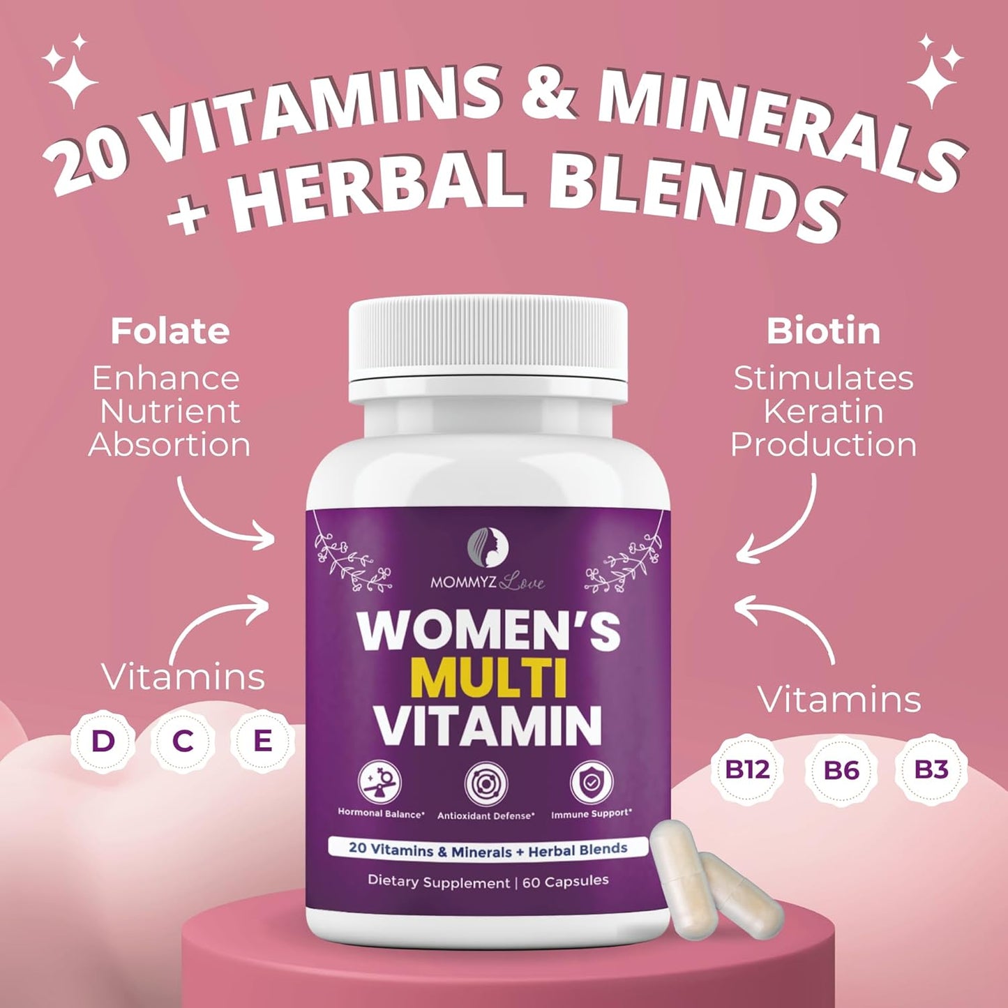 Postpartum Hair Loss Vitamin Gummies with Biotin for Hair Growth, Skin Radiance, and Strong Nails - Women's Daily Multivitamins for Health, Energy, Focus, and Mood