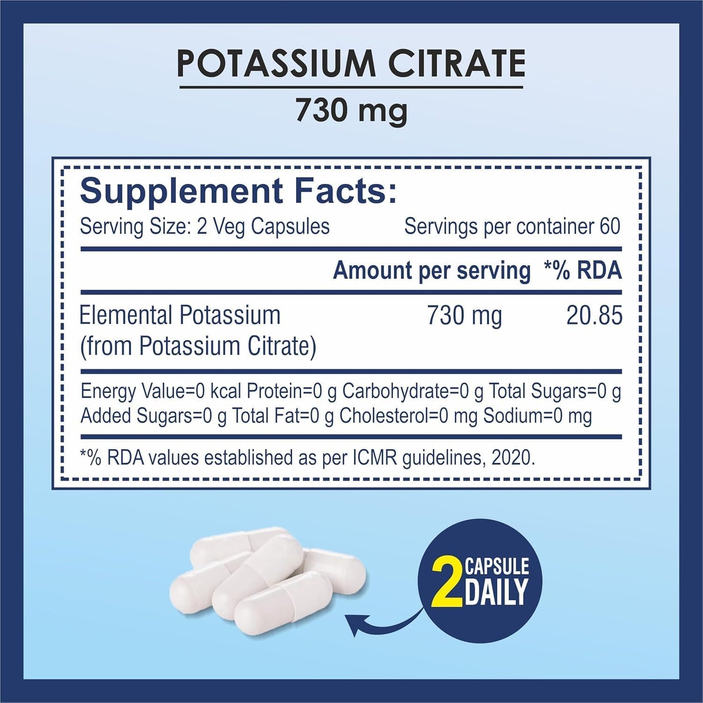 Potassium Citrate 730mg Capsules - Promotes Kidney Health & Muscle Function - 120 Vegetarian Pills
