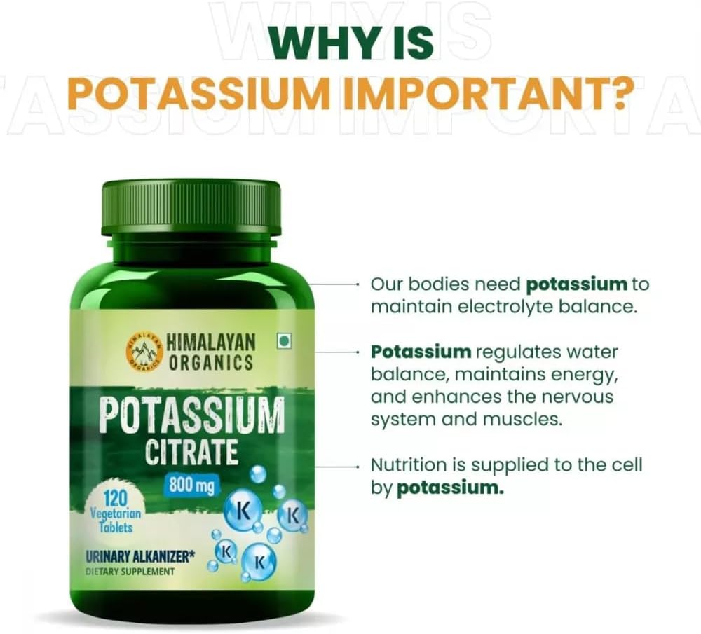 Potassium Citrate 800mg Tablets for Nerve, Muscle, Joint, and Bone Health - 120 Veg Capsules - Men & Women Support - Muralidhar Exporters