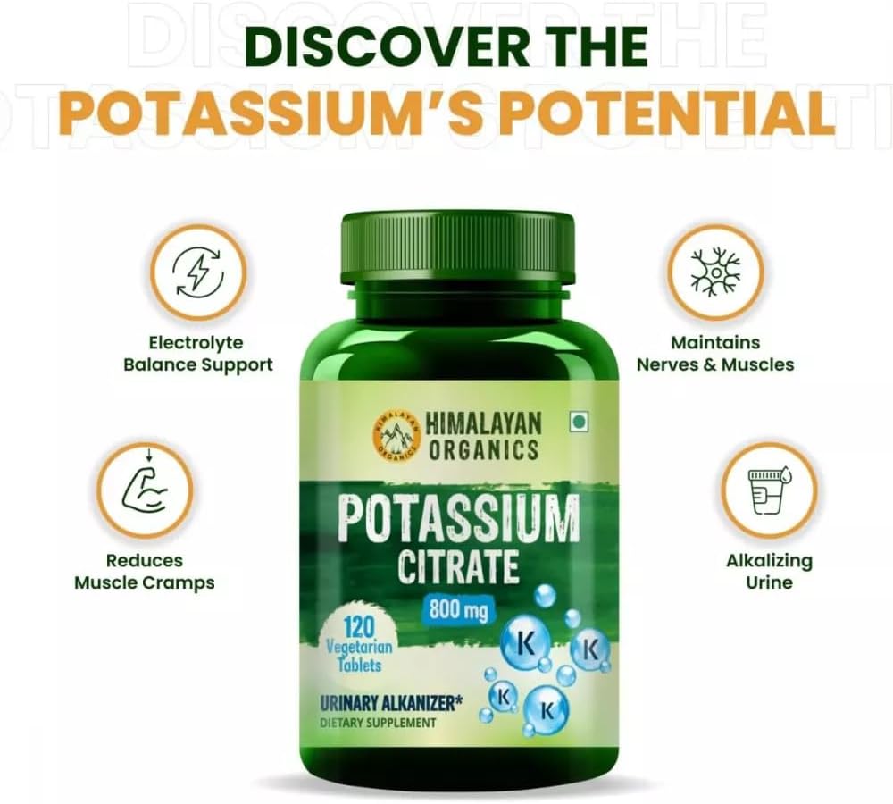 Potassium Citrate 800mg Tablets for Nerve, Muscle, Joint, and Bone Health - 120 Veg Capsules - Men & Women Support - Muralidhar Exporters