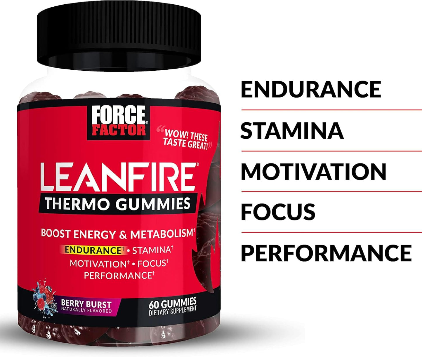Power Up with Force Factor LeanFire Thermo Gummies - Energy Boosting Pre Workout Gummies with B12 Vitamins, Caffeine, Green Coffee Bean - 60 Gummies