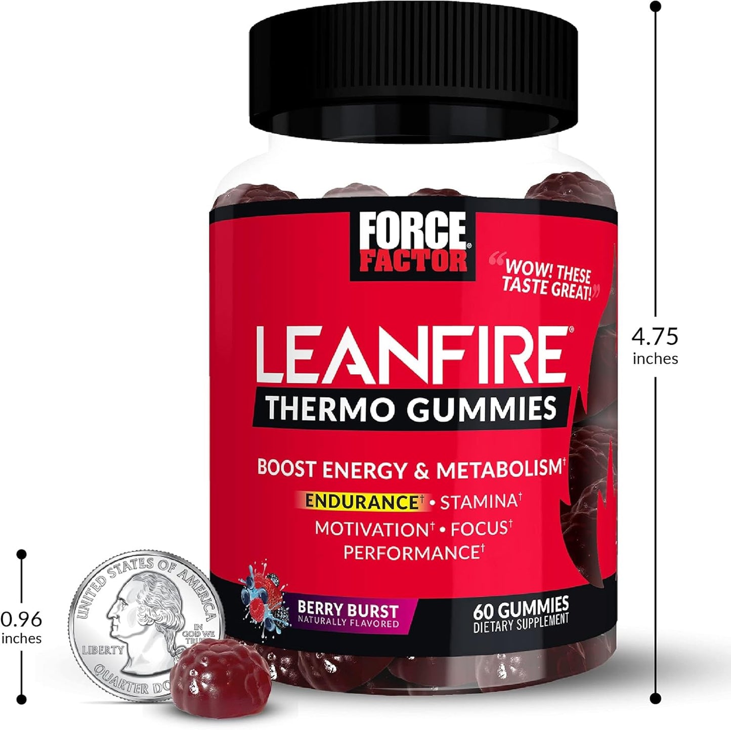Power Up with Force Factor LeanFire Thermo Gummies - Energy Boosting Pre Workout Gummies with B12 Vitamins, Caffeine, Green Coffee Bean - 60 Gummies