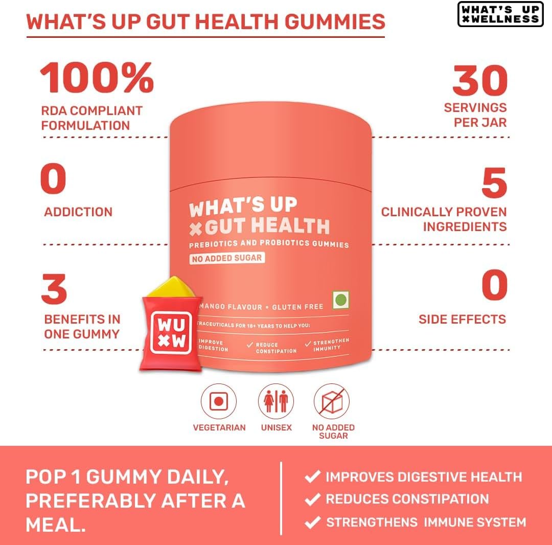 Prebiotic and Probiotic Gut Health Gummies for Constipation & Bloating Relief - 15 Day Supply