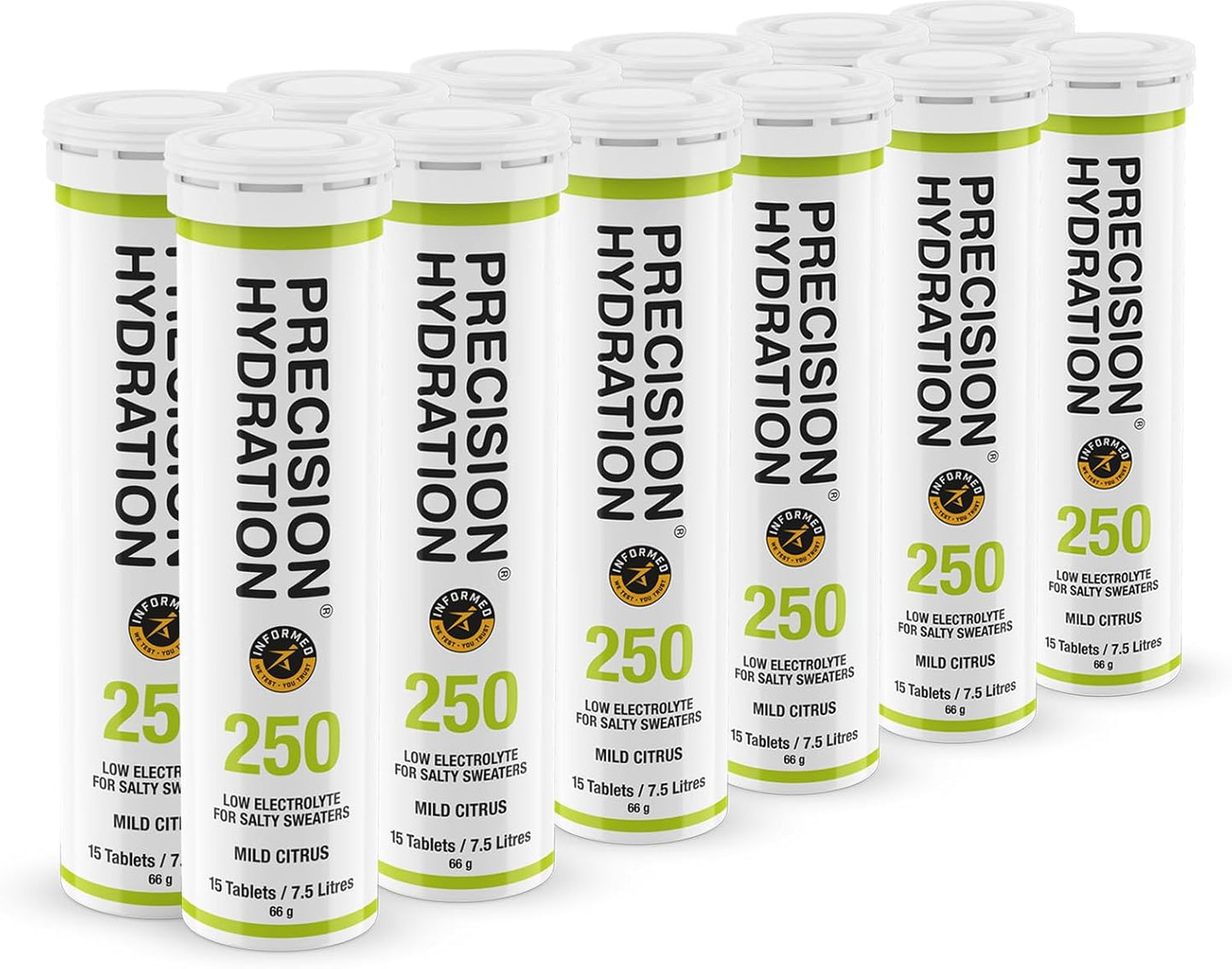 Precision Hydration Electrolyte Drink Tablets - Low Calorie, Gluten Free, Vegan/Vegetarian Friendly - 12 Tubes, 250mg/L - Green Tube