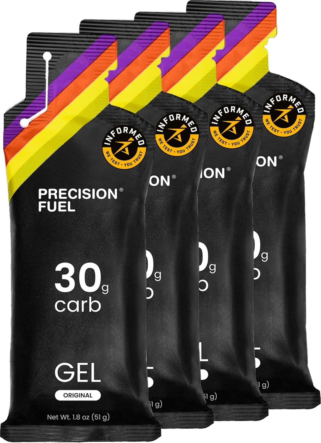 Precision Hydration Precision Fuel 30 Energy Gels - Mild Neutral Flavour for Endurance Athletes, 30g Carbohydrate, Easy-to-Digest, Ideal for Running & Long-Duration Sports (Original, 4 gels)
