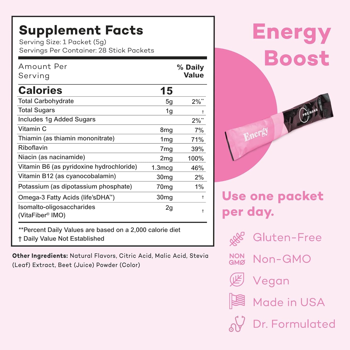 Premama Prenatal Vitamin Energy Boost Drink Mix & Fertility Support Bundle, Omega 3, B Vitamins, DHA, Folate, 28 Servings