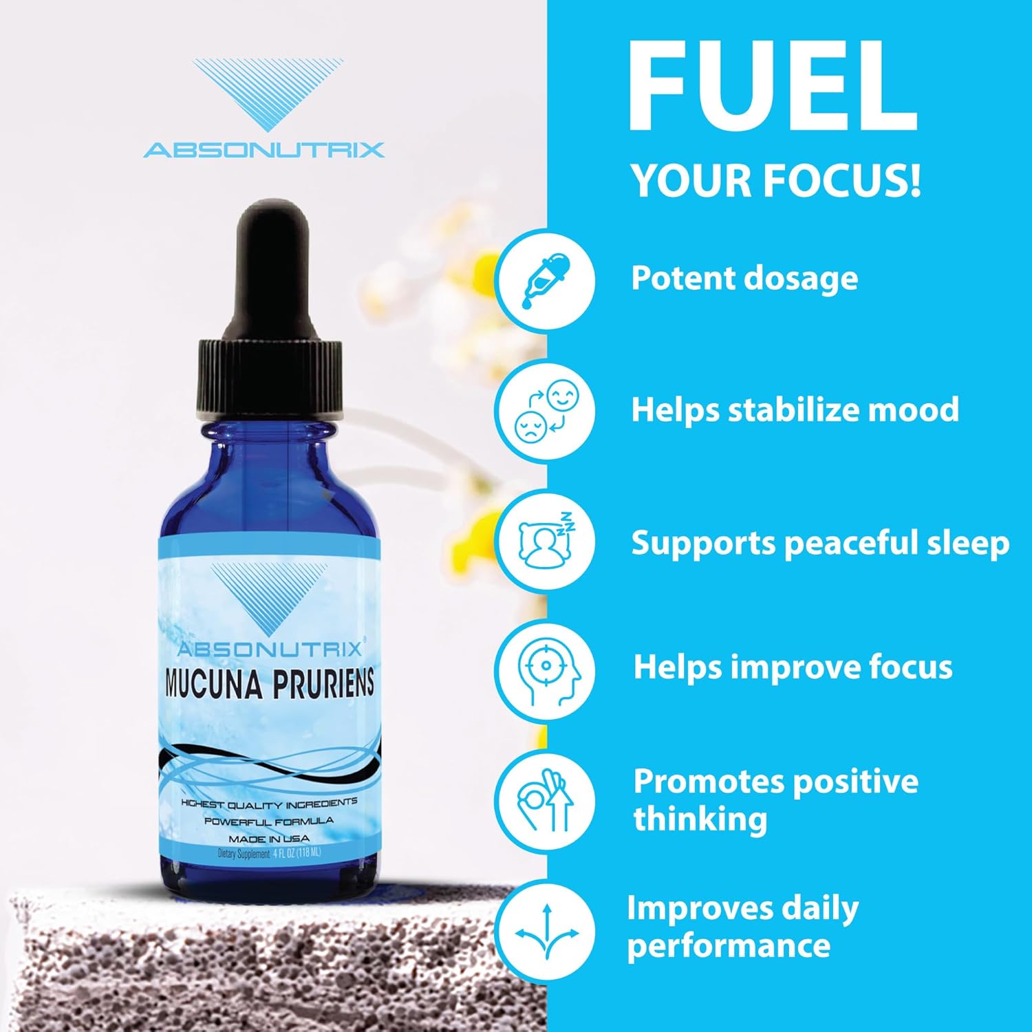 Premium Absonutrix Mucuna Pruriens Liquid Extract - 4 Oz, 393mg, 300 Servings - USA Made, Quick Absorption, Quality Ingredients - Non-GMO, GMP Certified, Third-Party Tested - Cruelty-Free