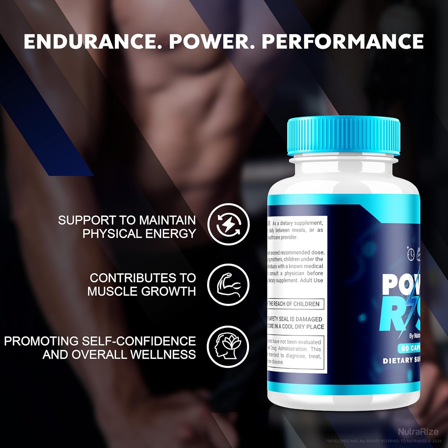 Premium All Natural Male Performance Support Supplement - NutraRize Power Rise for Men (60 Capsules)