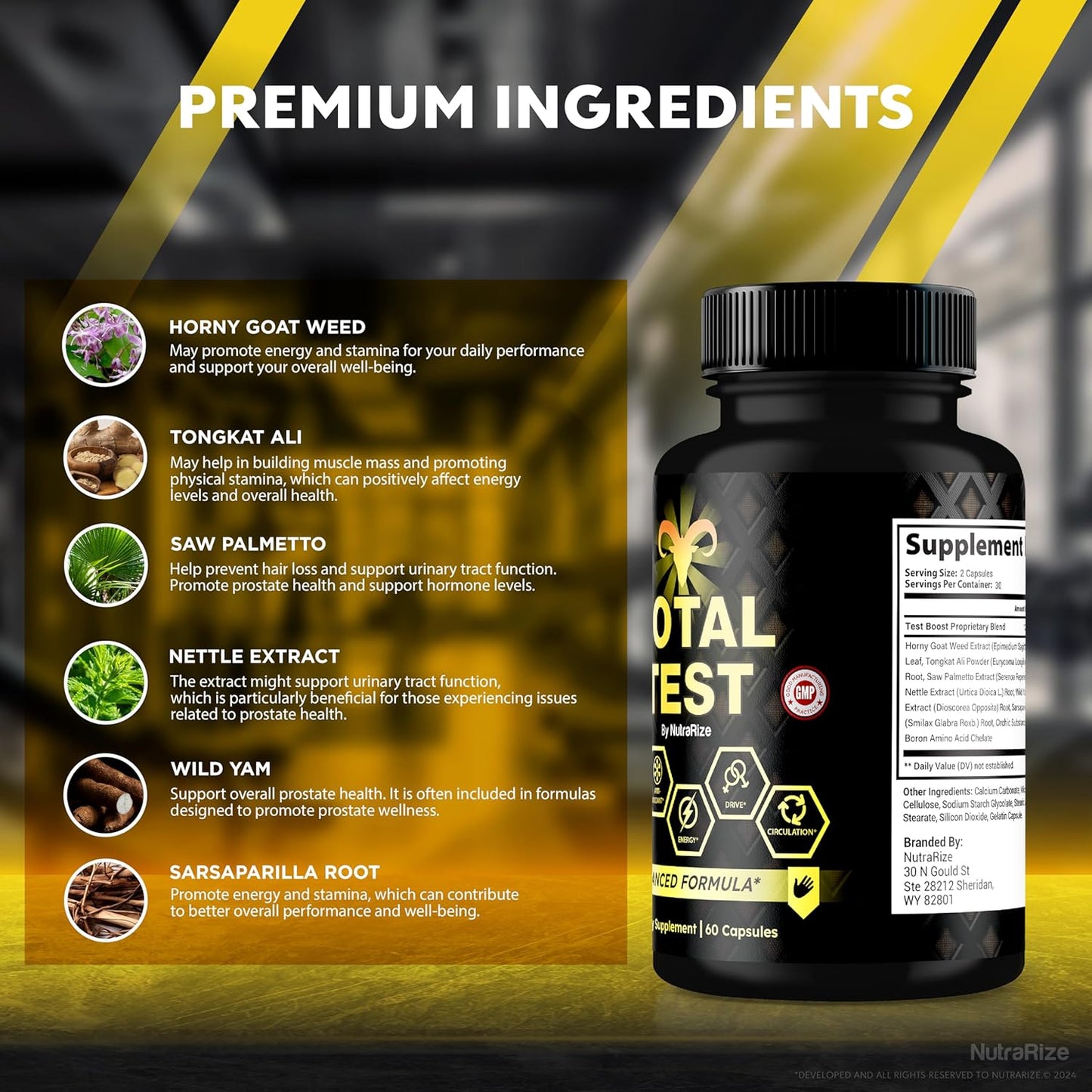 Premium All-Natural Total Test Pills for Peak Fitness: Muscle Gain, Energy, Wellness - Official Reviews (60 Capsules)