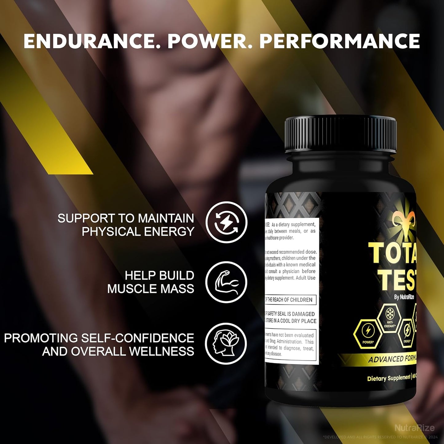 Premium All-Natural Total Test Pills for Peak Fitness: Muscle Gain, Energy, Wellness - Official Reviews (60 Capsules)