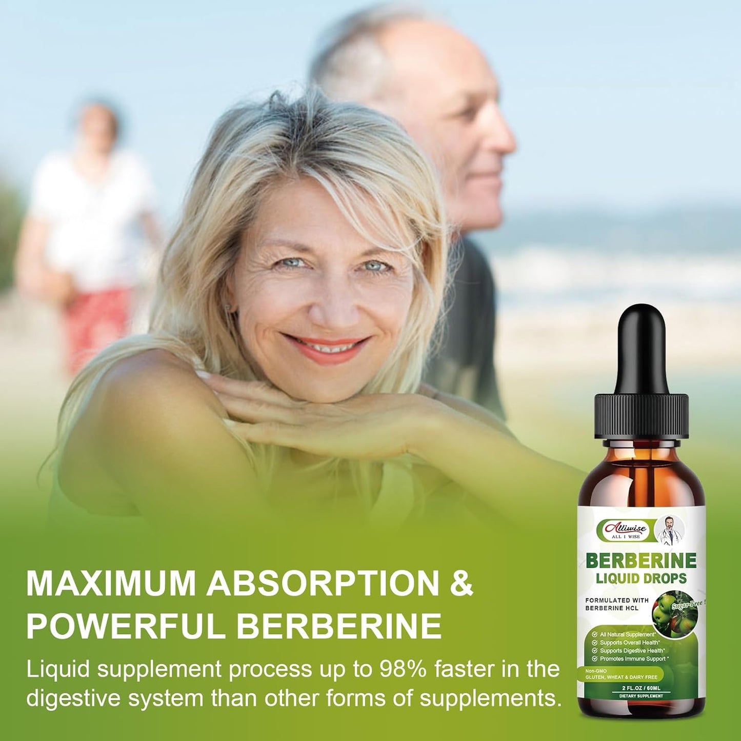 Premium Alliwise Berberine Liquid Drops with Ceylon Cinnamon & Bitter Melon - 1500mg Immune & Digestive Support