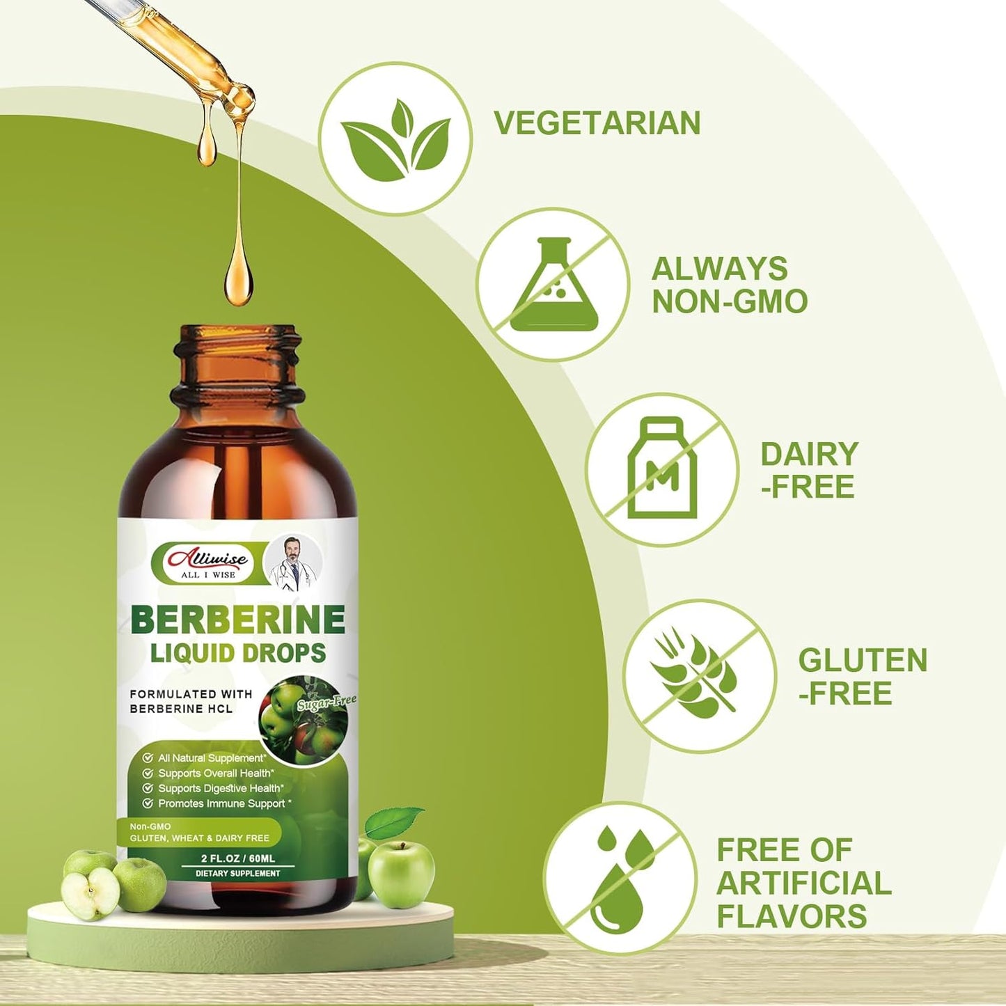 Premium Alliwise Berberine Liquid Drops with Ceylon Cinnamon & Bitter Melon - 1500mg Immune & Digestive Support