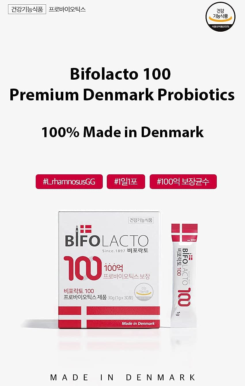 Premium Bifolacto 100 Probiotics from Denmark with Prebiotics, 44.2 Billion CFU, Zero Calorie, Non-Dairy, Travel-Friendly & No Water Required