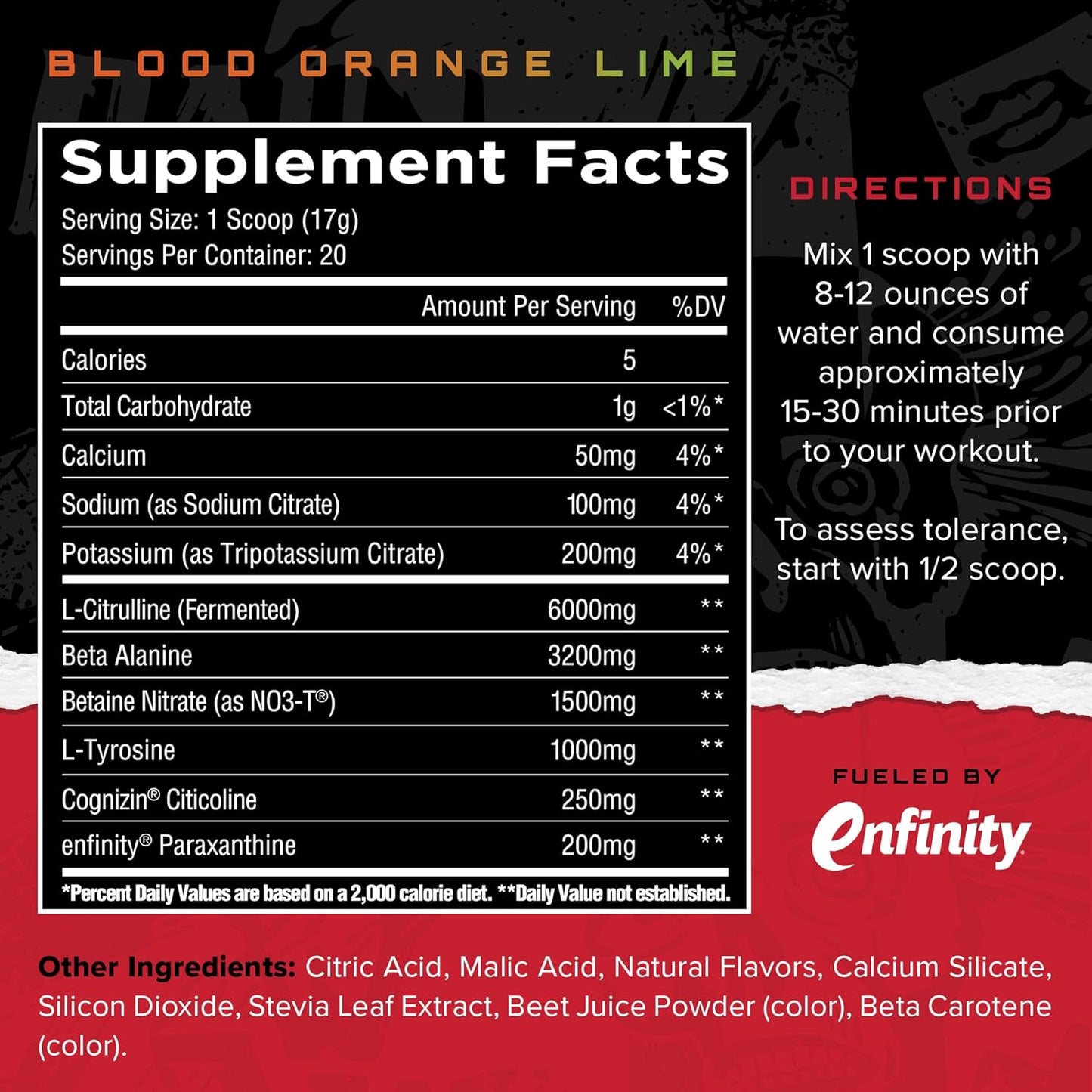 Premium Blood Orange Lime Pre Workout Powder with Paraxanthine, Beta Alanine & NO3-T Nitrates | Unisex Formula | Natural Flavors | 20 Servings