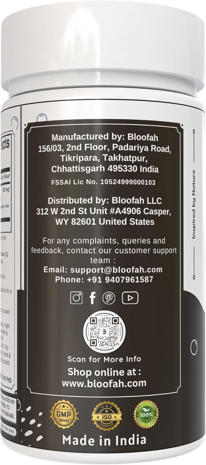 Premium Bloofah Black Maca Capsules - 500mg Herbal Supplement with Concentrated 10:1 Extract Powder - Non-GMO & Gluten-Free Maca Root Extract - 60 Count Pack for Herbal Nutrition