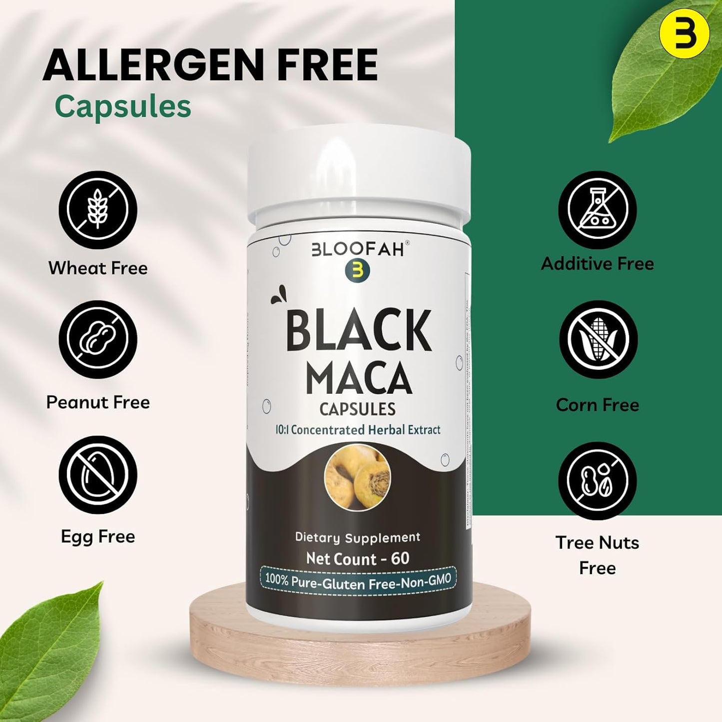 Premium Bloofah Black Maca Capsules - 500mg Herbal Supplement with Concentrated 10:1 Extract Powder - Non-GMO & Gluten-Free Maca Root Extract - 60 Count Pack for Herbal Nutrition