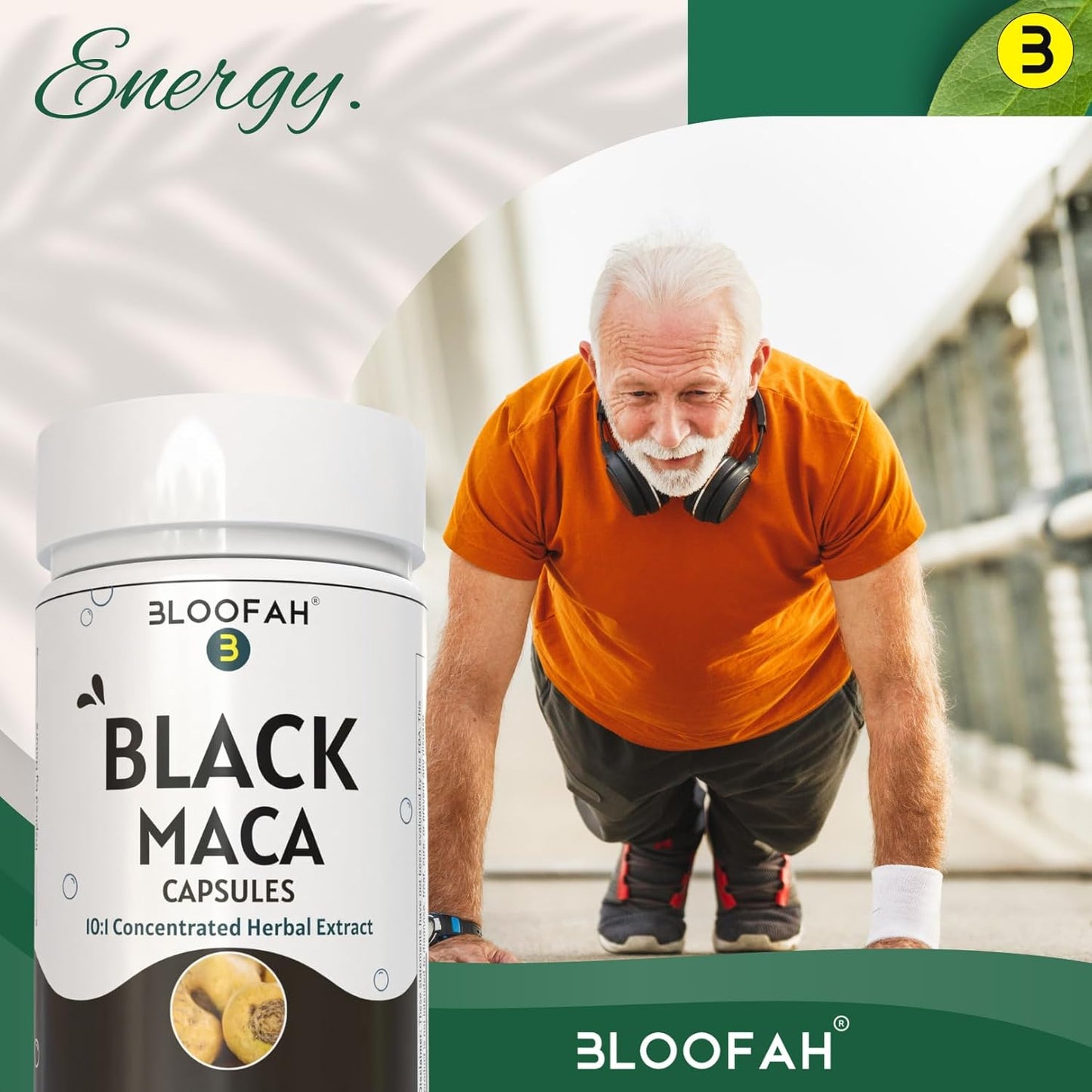 Premium Bloofah Black Maca Capsules - 500mg Herbal Supplement with Concentrated 10:1 Extract Powder - Non-GMO & Gluten-Free Maca Root Extract - 60 Count Pack for Herbal Nutrition