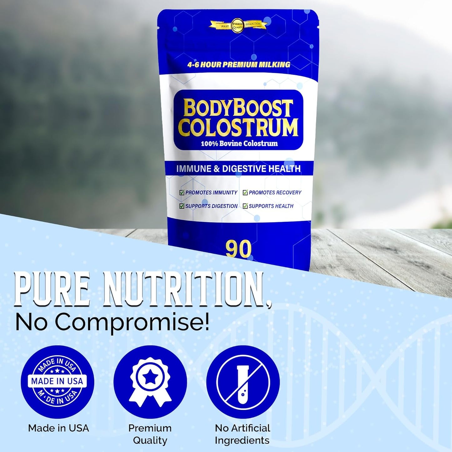 Premium BodyBoost Colostrum Powder - 100% Bovine Immune Booster Supplement with Immunoglobulin & Lactoferrin - Grass Fed, Gut Health Support - 16 oz