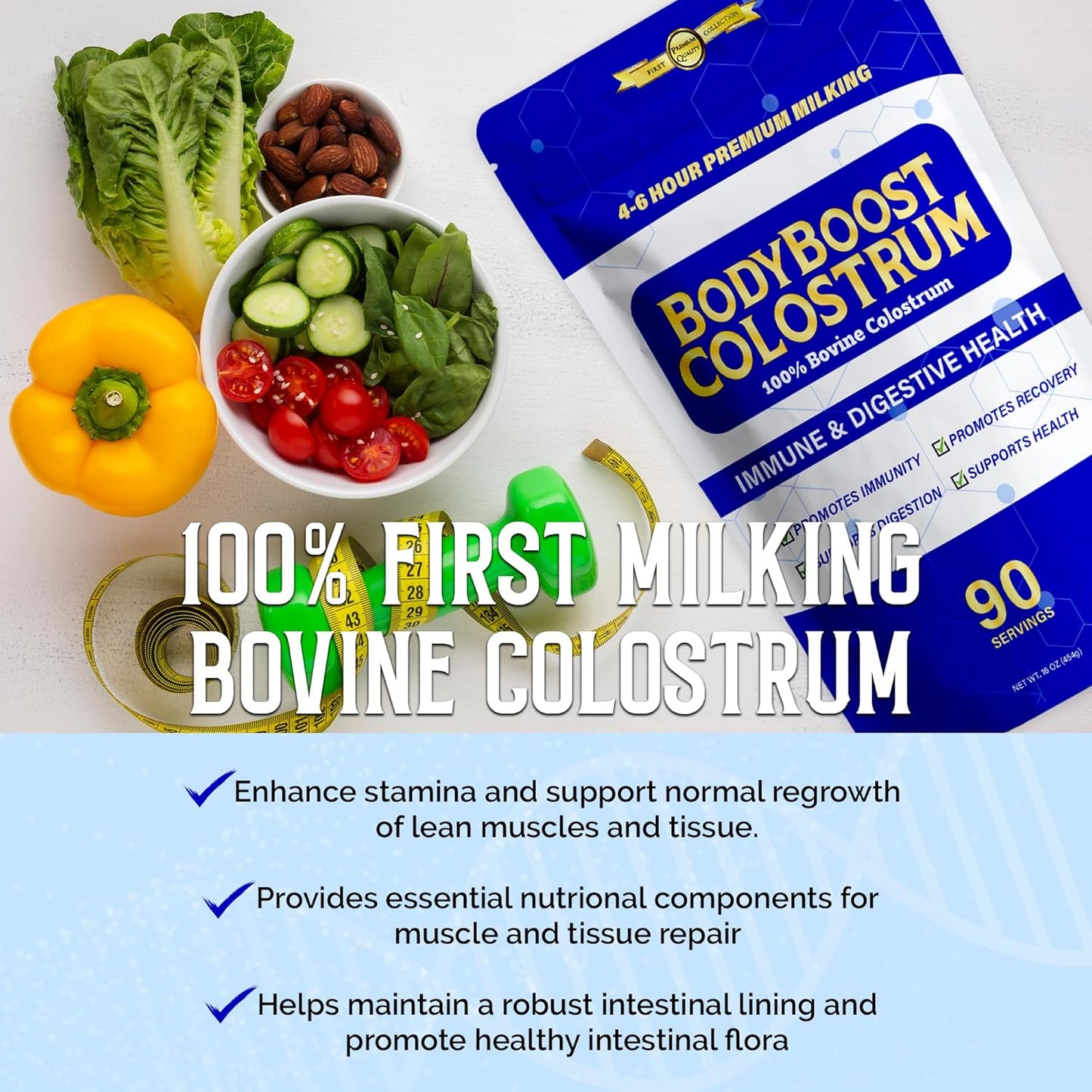 Premium BodyBoost Colostrum Powder - 100% Bovine Immune Booster Supplement with Immunoglobulin & Lactoferrin - Grass Fed, Gut Health Support - 16 oz