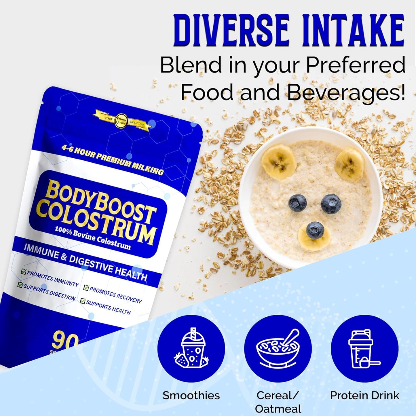 Premium BodyBoost Colostrum Powder - 100% Bovine Immune Booster Supplement with Immunoglobulin & Lactoferrin - Grass Fed, Gut Health Support - 16 oz