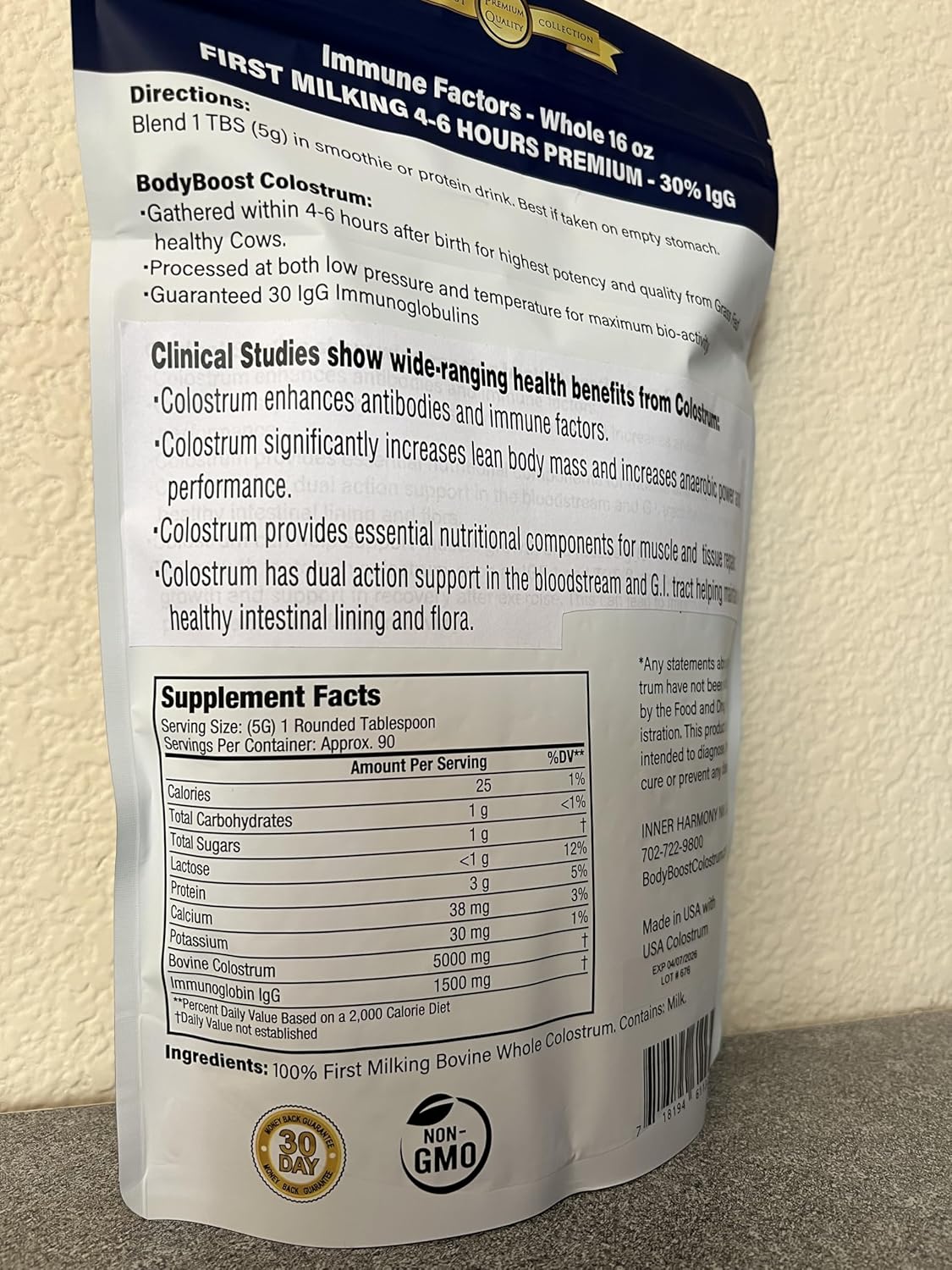 Premium BodyBoost Colostrum Powder - 100% Bovine Immune Booster Supplement with Immunoglobulin & Lactoferrin - Grass Fed, Gut Health Support - 16 oz