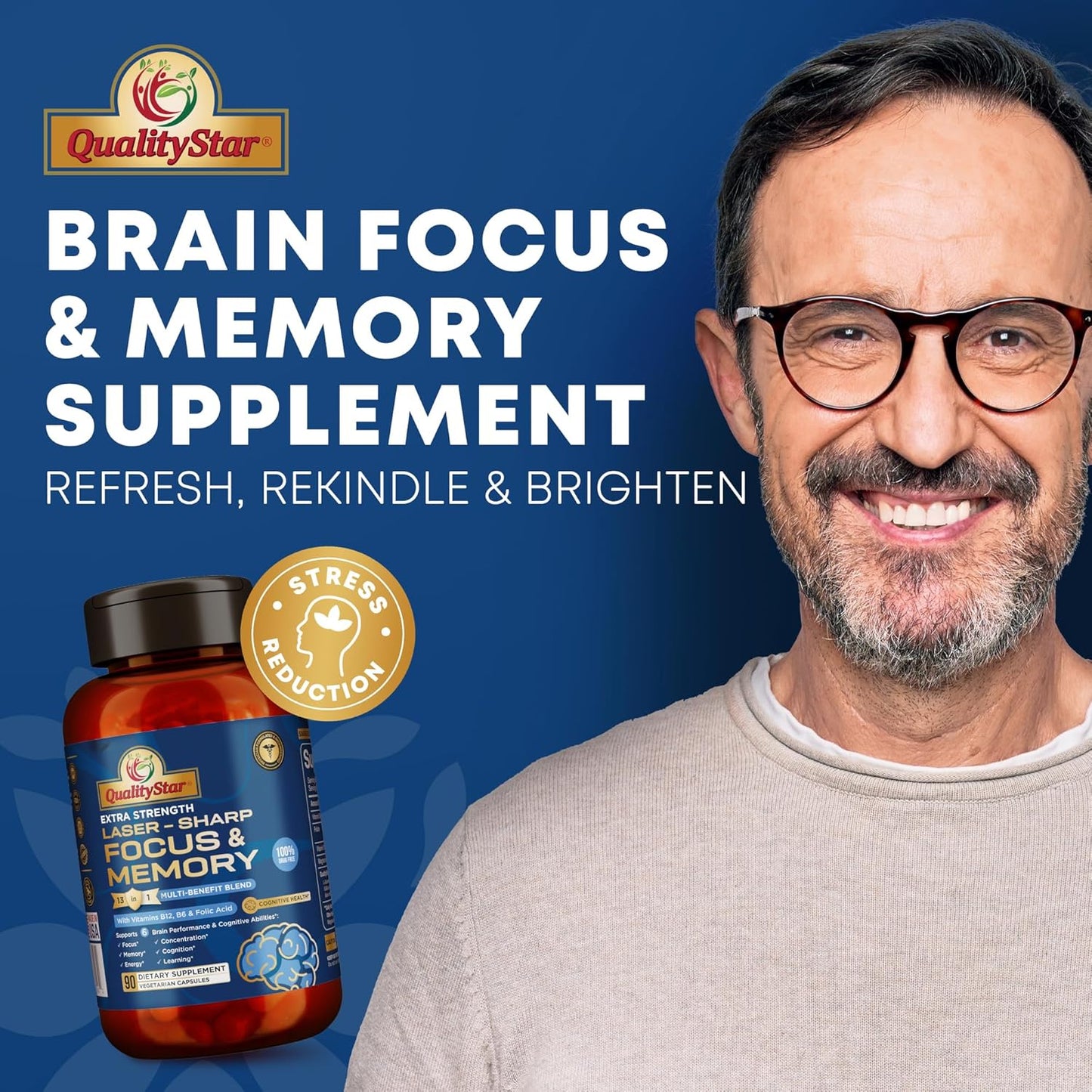 Premium Cognitive and Brain Health Supplement - 13-in-1 Memory Vitamins for Focus, Memory Support - 90 Veg Caps