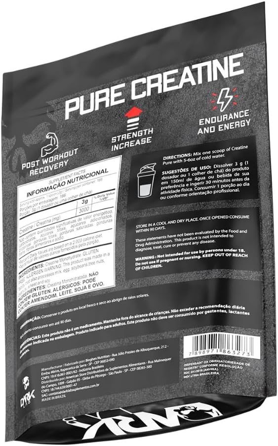 Premium Dark Lab Creatine Monohydrate 500g - 166 Servings, Pure Muscle Building Supplement for Strength and Energy