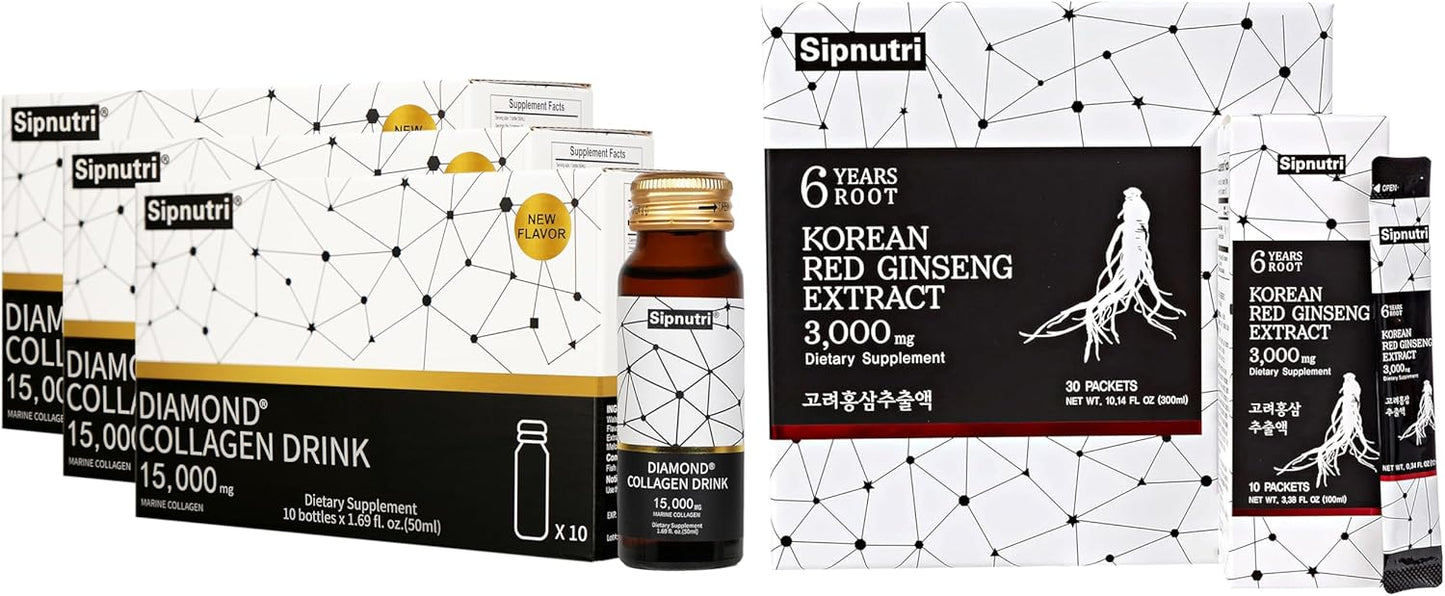 Premium Diamond Collagen Drink with Korean Panax Ginseng Extract - 18000 mg Liquid Supplement