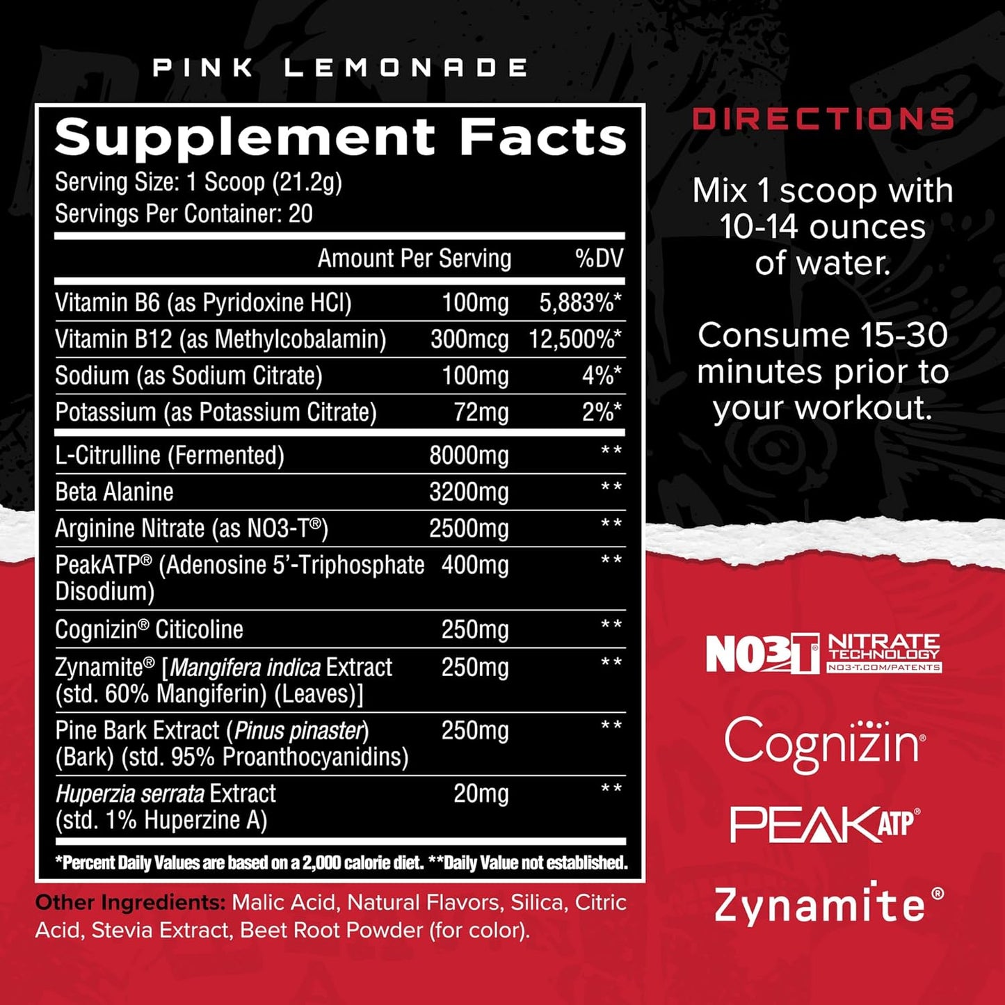 Premium Dissident Non Stimulant Pre Workout Powder - Citrulline, Beta Alanine, Peak ATP - Natural Flavors & Sweeteners - 20 Servings - Men & Women - Pink Lemonade Flavor