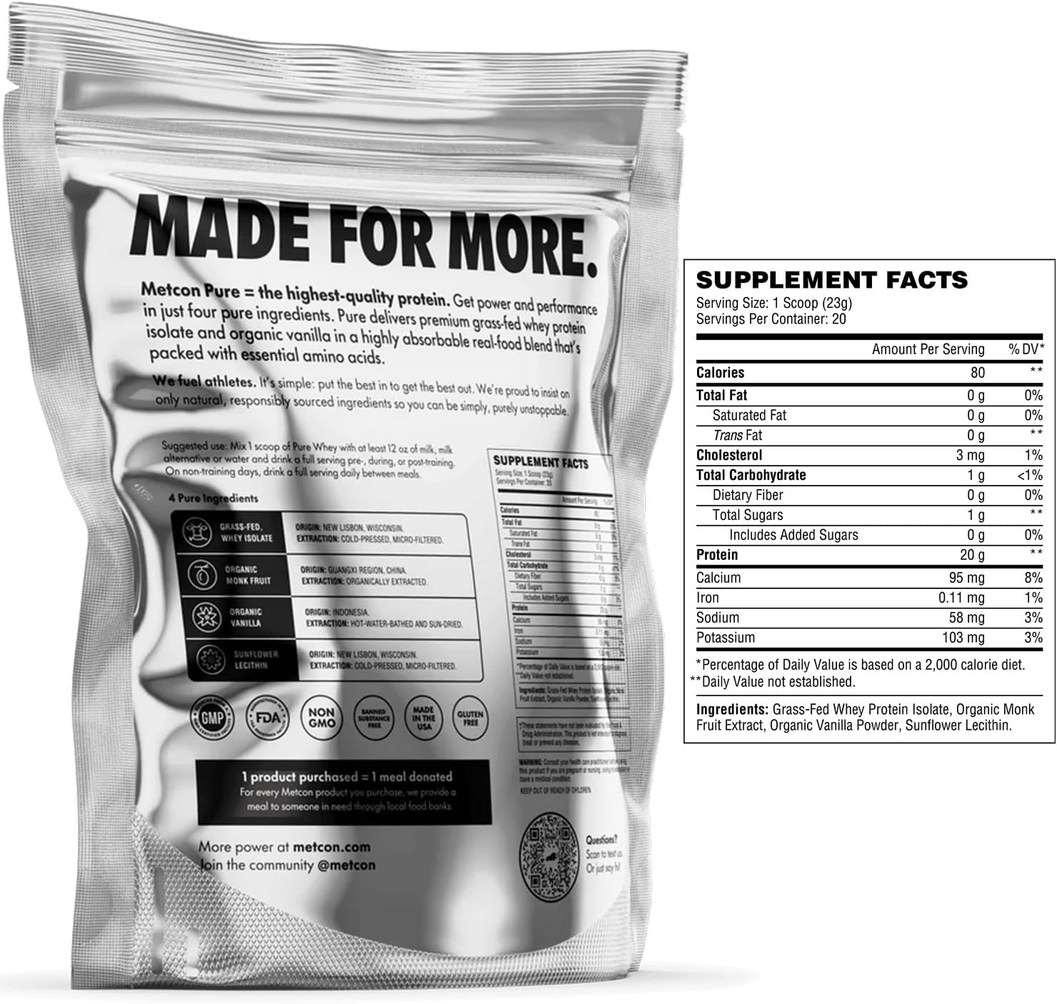 Premium Grass-Fed Whey Protein Isolate Powder with Organic Vanilla Flavor - 5 All-Natural Ingredients, No Fillers (460g)