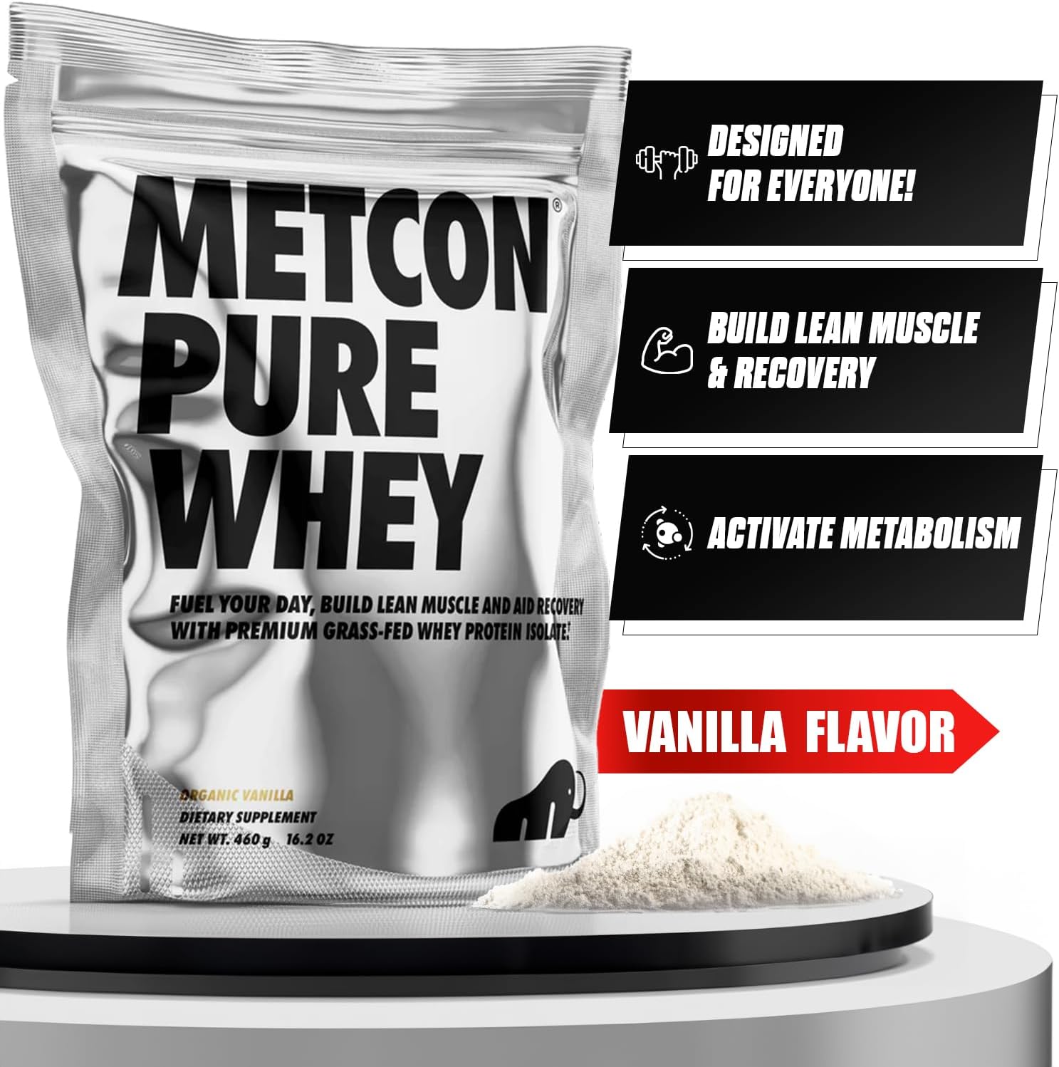 Premium Grass-Fed Whey Protein Isolate Powder with Organic Vanilla Flavor - 5 All-Natural Ingredients, No Fillers (460g)