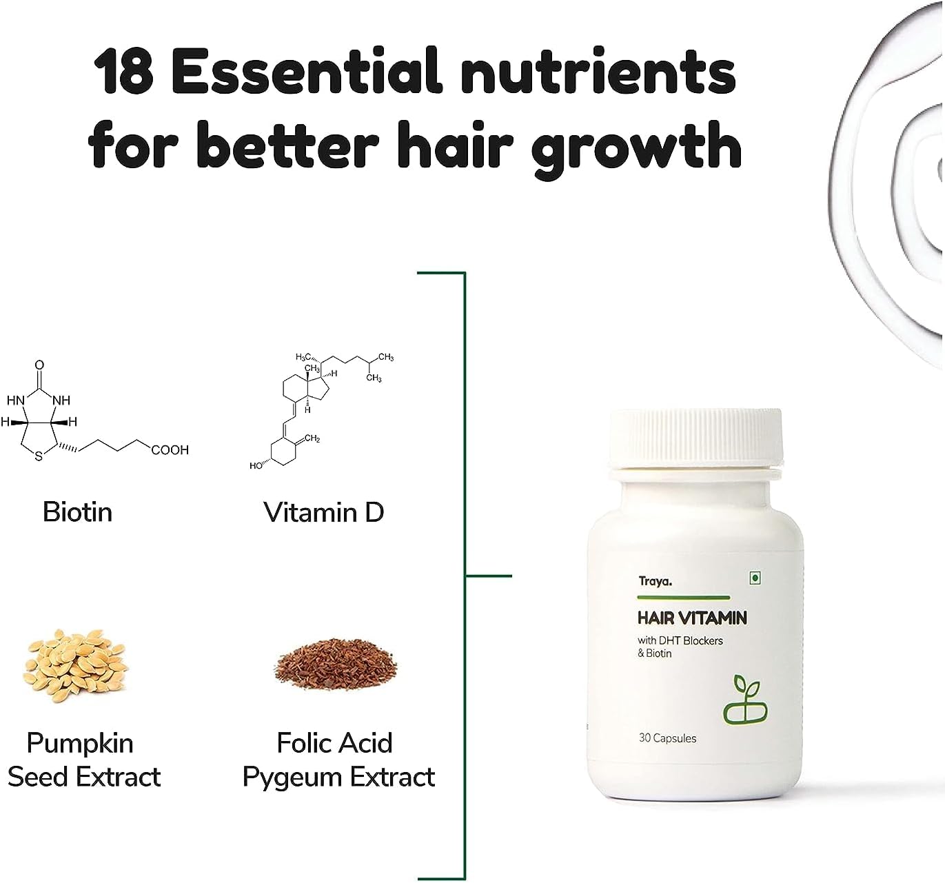 Premium Hair Growth Vitamins with DHT Blocker, Biotin & Essential Nutrients, Promotes Healthy Hair Growth & Reduces Hair Fall, 30 Capsules