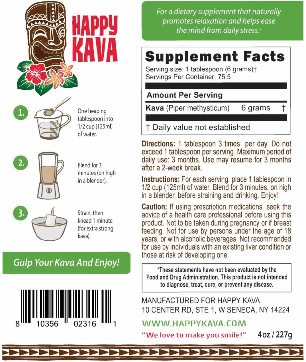 Premium Happy Kava Micronized Root Powder - 4 oz Size