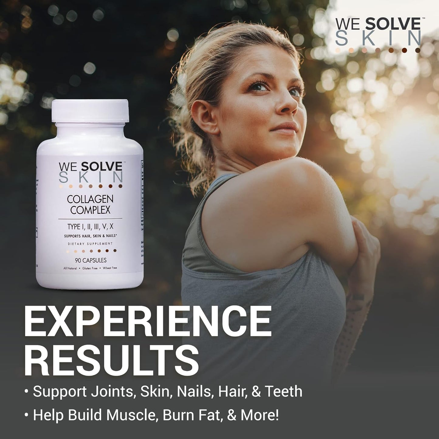 Premium Multi Collagen Capsules for Healthy Hair, Skin, Nails, Bones | WESOLVESKIN Pure Hydrolyzed Collagen Peptides with Type I, II, III, V, X | Gluten-Free (90 Capsules)