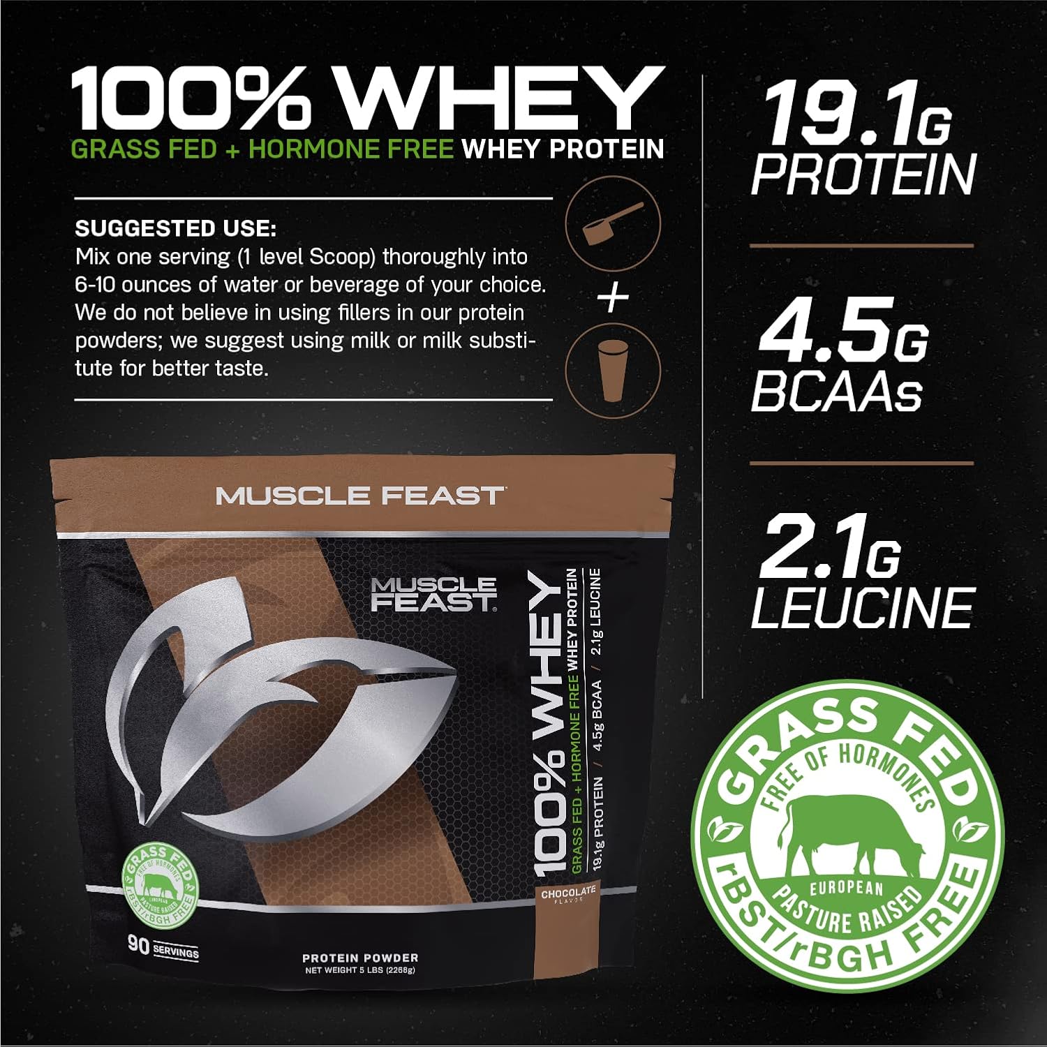 Premium Muscle Feast Chocolate Whey Protein + Lemon Lime Creatine Candy Bundle - 5lb Protein, 360 Creatine - Vegetarian & Gluten-Free