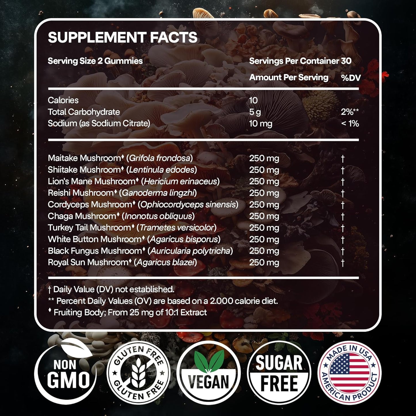 Premium NAO Zen 10-in-1 Mushroom Gummies: Brain, Immune & Energy Support - Reishi, Lion’s Mane, Chaga, Cordyceps, Shiitake, Maitake & Turkey Tail - Non-GMO, Vegan, USA Made