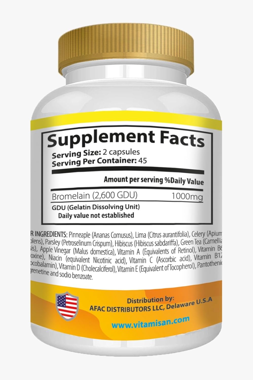 Premium Non-GMO Bromelain Supplement Enzymes from Fresh Pineapple - 90 Capsules by VITAMISAN