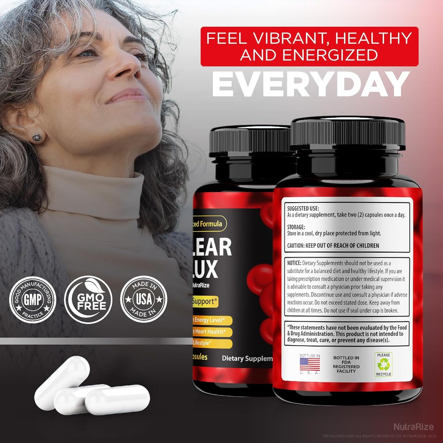 Premium NutraRize Clear Flux Capsules - 5 Pack Blood Vessel Cleaner for Healthy Circulation - Natural Support with 300 Capsules