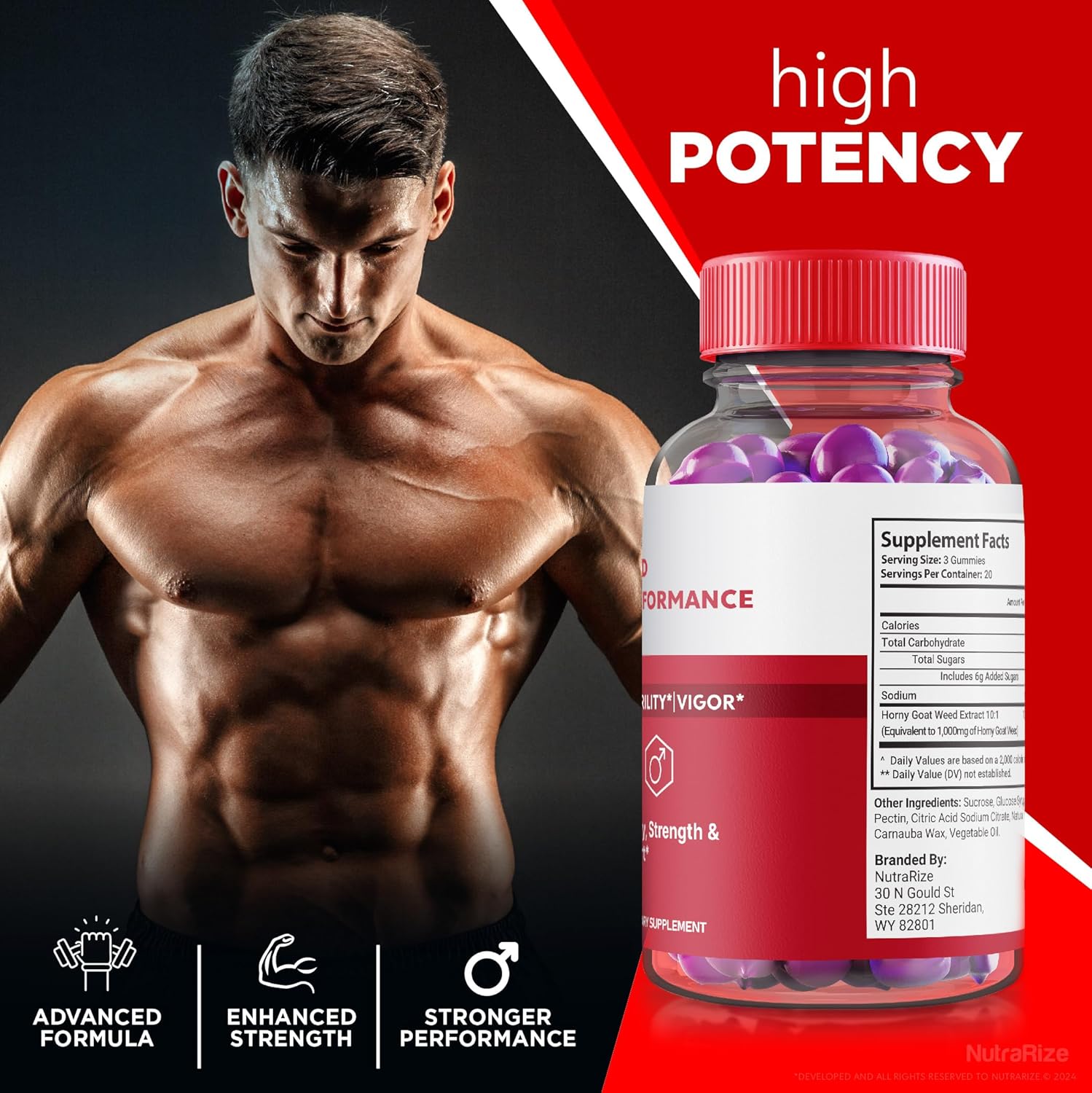 Premium NutraRize Elite Testo Rx Gummies (5 Pack) for Men's Health - All Natural Male Formula Supplement with 300 Gummies