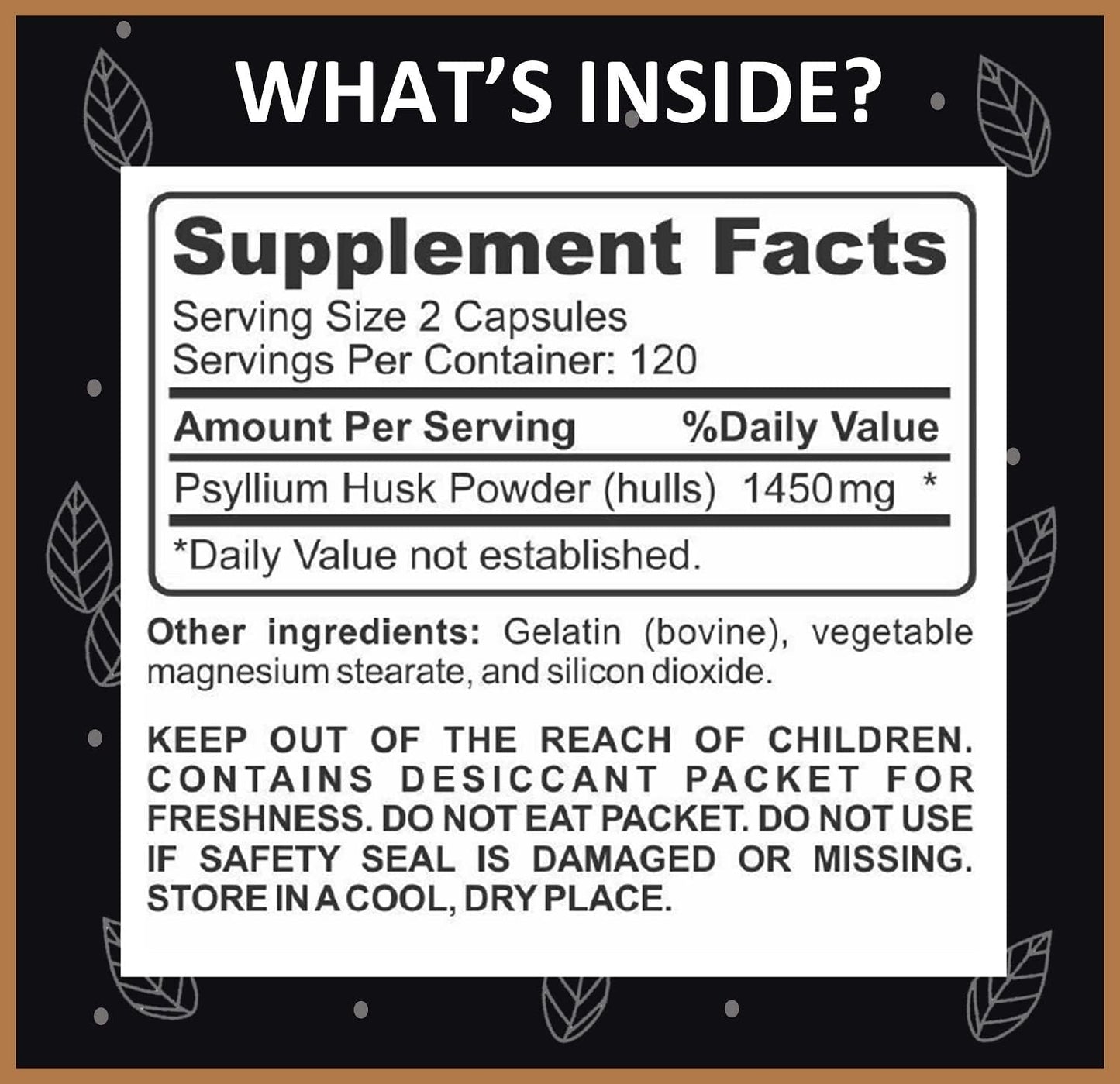 Premium Psyllium Husk Capsules for Intestinal Health - 100% Natural Soluble Fiber Supplement - 1450mg Per Serving - 240 Capsules