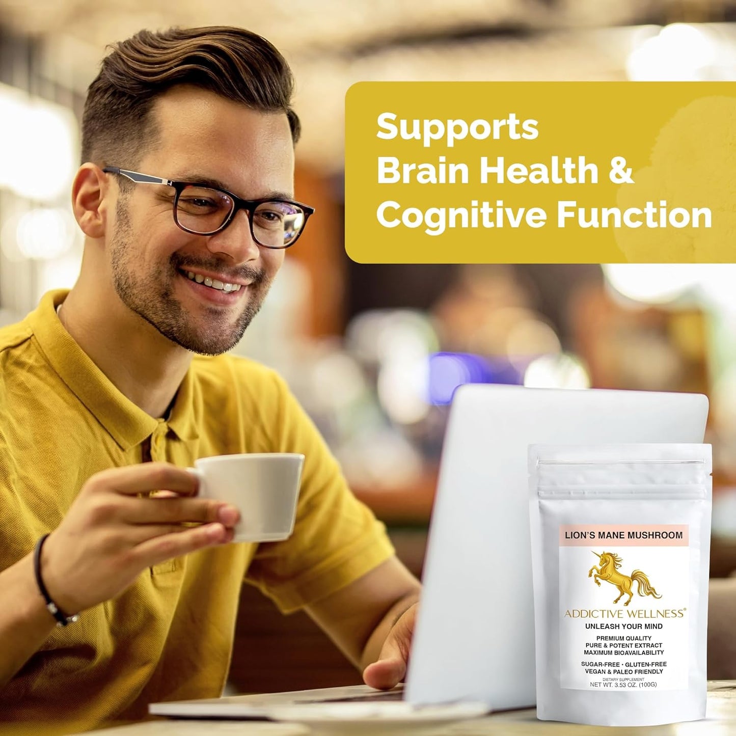 Premium Quality Lions Mane Mushroom Powder Dual-Extract Nootropic Supplement - 1500 mg (100 Grams) | Sugar Free, Vegan & Paleo