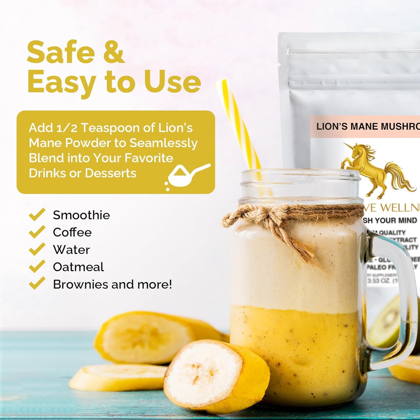 Premium Quality Lions Mane Mushroom Powder Dual-Extract Nootropic Supplement - 1500 mg (100 Grams) | Sugar Free, Vegan & Paleo