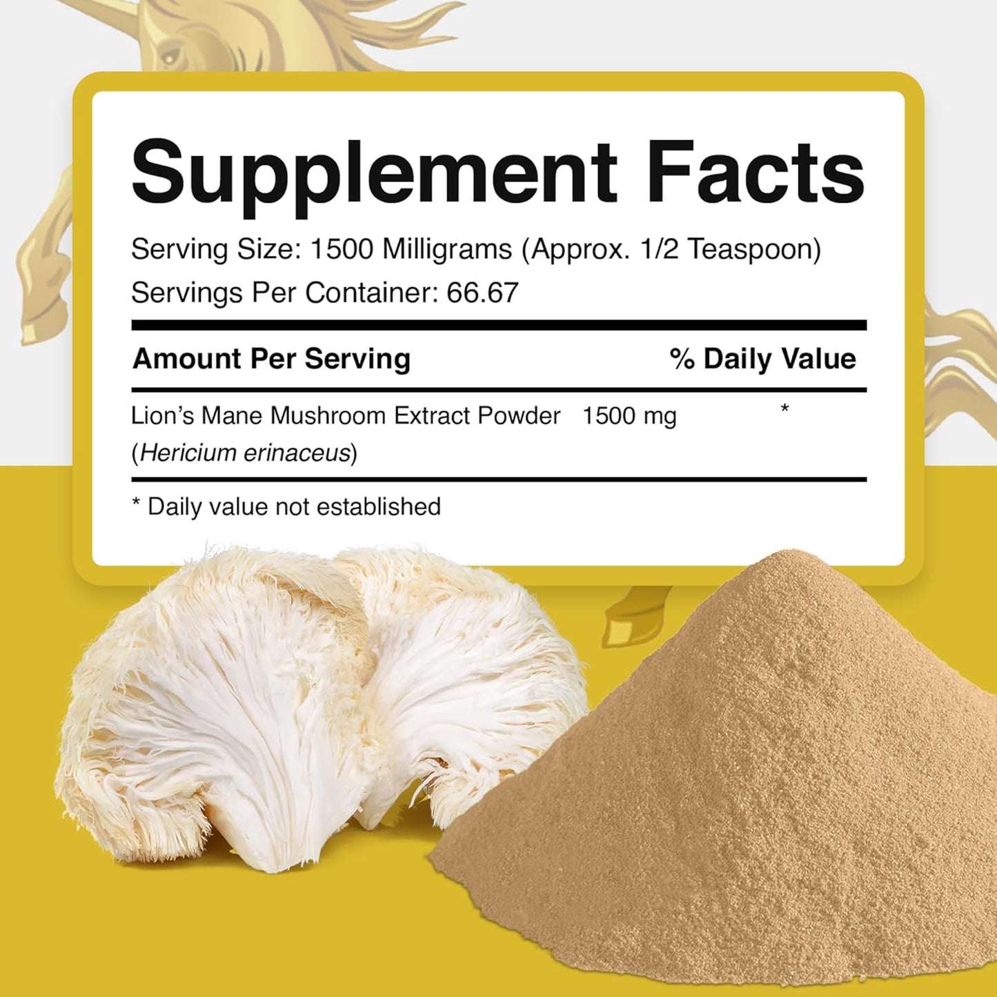 Premium Quality Lions Mane Mushroom Powder Dual-Extract Nootropic Supplement - 1500 mg (100 Grams) | Sugar Free, Vegan & Paleo