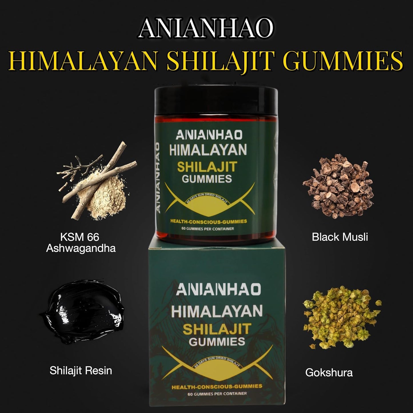 Premium Shilajit Gummies with PrimaVie for Energy & Focus - 120 Count