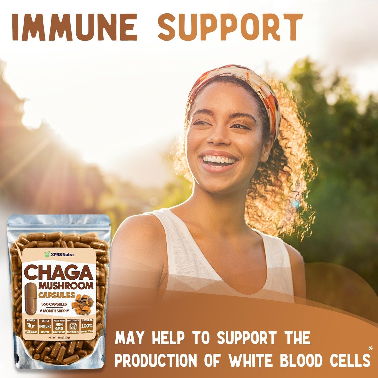 Premium USDA Chaga Mushroom Capsules for Immunity Boost - 360 Count